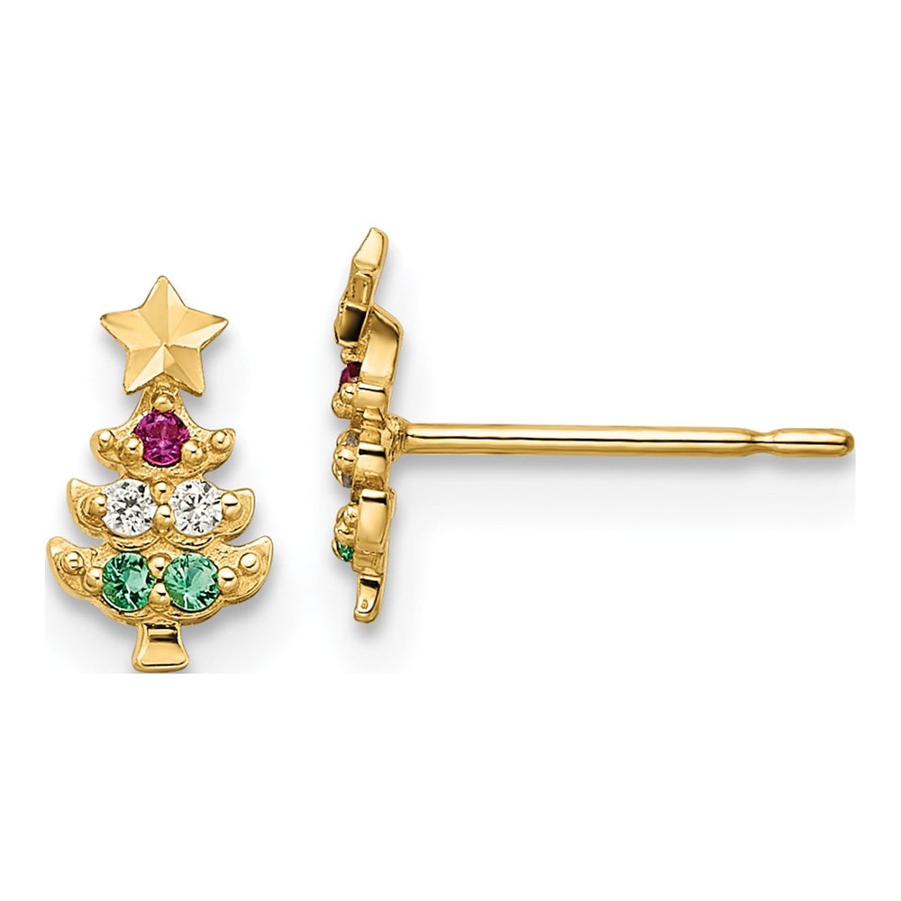 14K Gold Christmas Tree CZ Earrings
