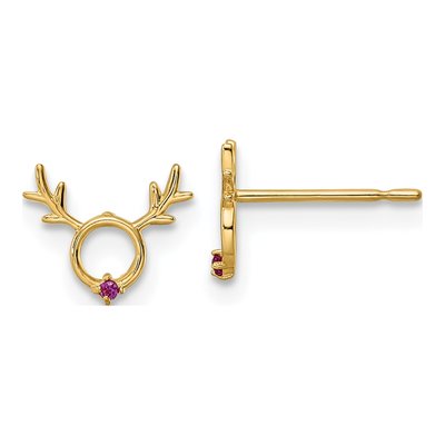 14K Yellow Gold CZ Reindeer Stud Earrings