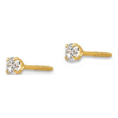 14K Yellow Gold 3mm Round CZ Birthstone Stud Earrings – view 3