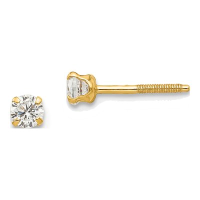 14K Yellow Gold 3mm Round CZ Birthstone Stud Earrings
