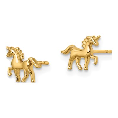 14K Yellow Gold Unicorn Stud Earrings – view 3