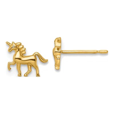 14K Yellow Gold Unicorn Stud Earrings