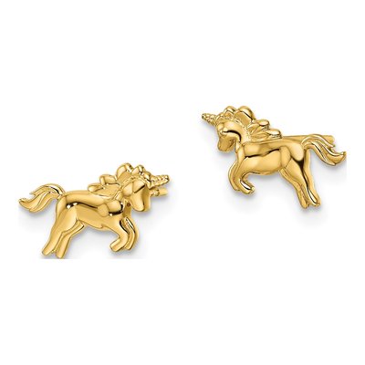 14K Yellow Gold Unicorn Stud Earrings – view 3
