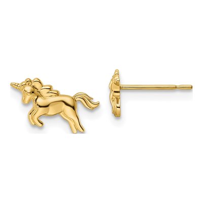 14K Yellow Gold Unicorn Stud Earrings