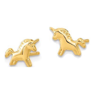 14K Yellow Gold Girls' Unicorn Stud Earrings – view 2