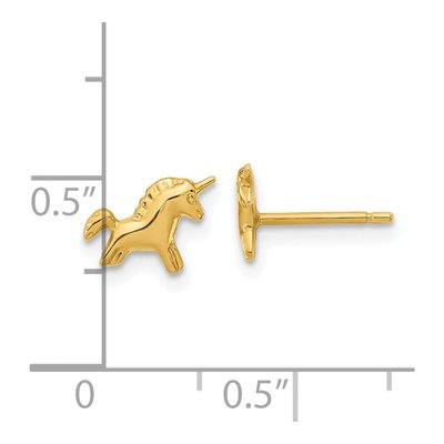 14K Yellow Gold Girls' Unicorn Stud Earrings – view 4