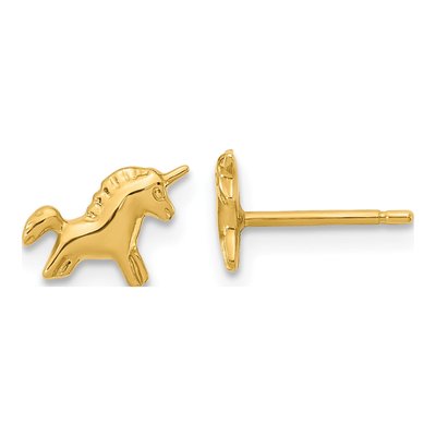 14K Yellow Gold Girls' Unicorn Stud Earrings