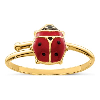 14K Yellow Gold Girls' Enameled Ladybug Ring