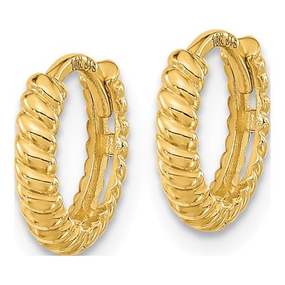 14K Yellow Gold 9.92mm Girls' Textured Hoop Earrings – view 2