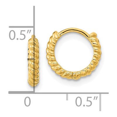 14K Yellow Gold 9.92mm Girls' Textured Hoop Earrings – view 3