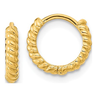 14K Yellow Gold 9.92mm Girls' Textured Hoop Earrings