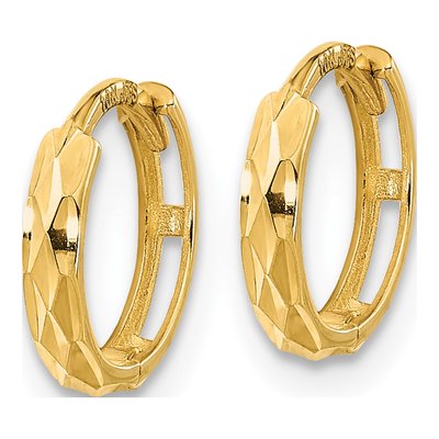 14K Yellow Gold 10mm Girls' Diamond-Cut Huggie Hoop Earrings – view 2