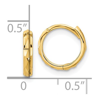14K Yellow Gold 10mm Girls' Diamond-Cut Huggie Hoop Earrings – view 3