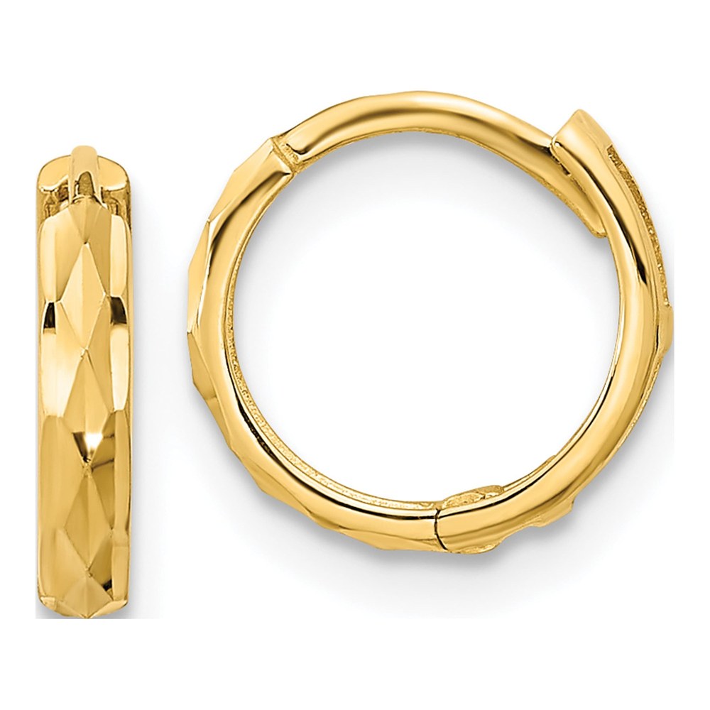 14K Yellow Gold 10mm Girls' Diamond-Cut Huggie Hoop Earrings