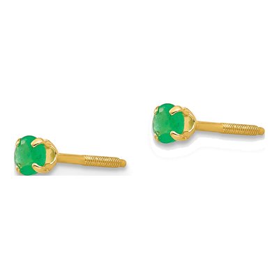 14K Yellow Gold 3mm Round Emerald Screwback Stud Earrings – view 3