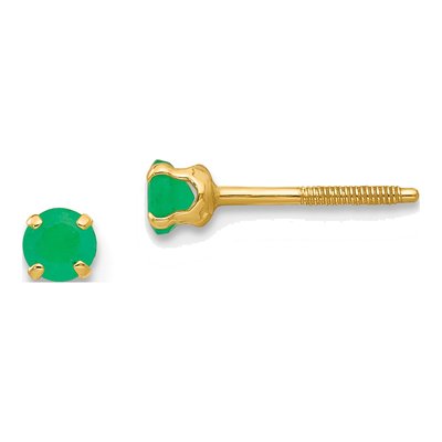 14K Yellow Gold 3mm Round Emerald Screwback Stud Earrings