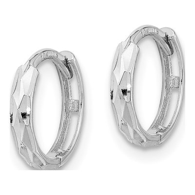 14K White Gold 10mm Girls' Diamond-Cut Huggie Hoop Earrings – view 2