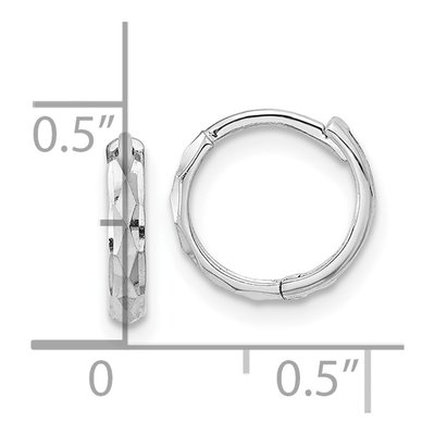 14K White Gold 10mm Girls' Diamond-Cut Huggie Hoop Earrings – view 3