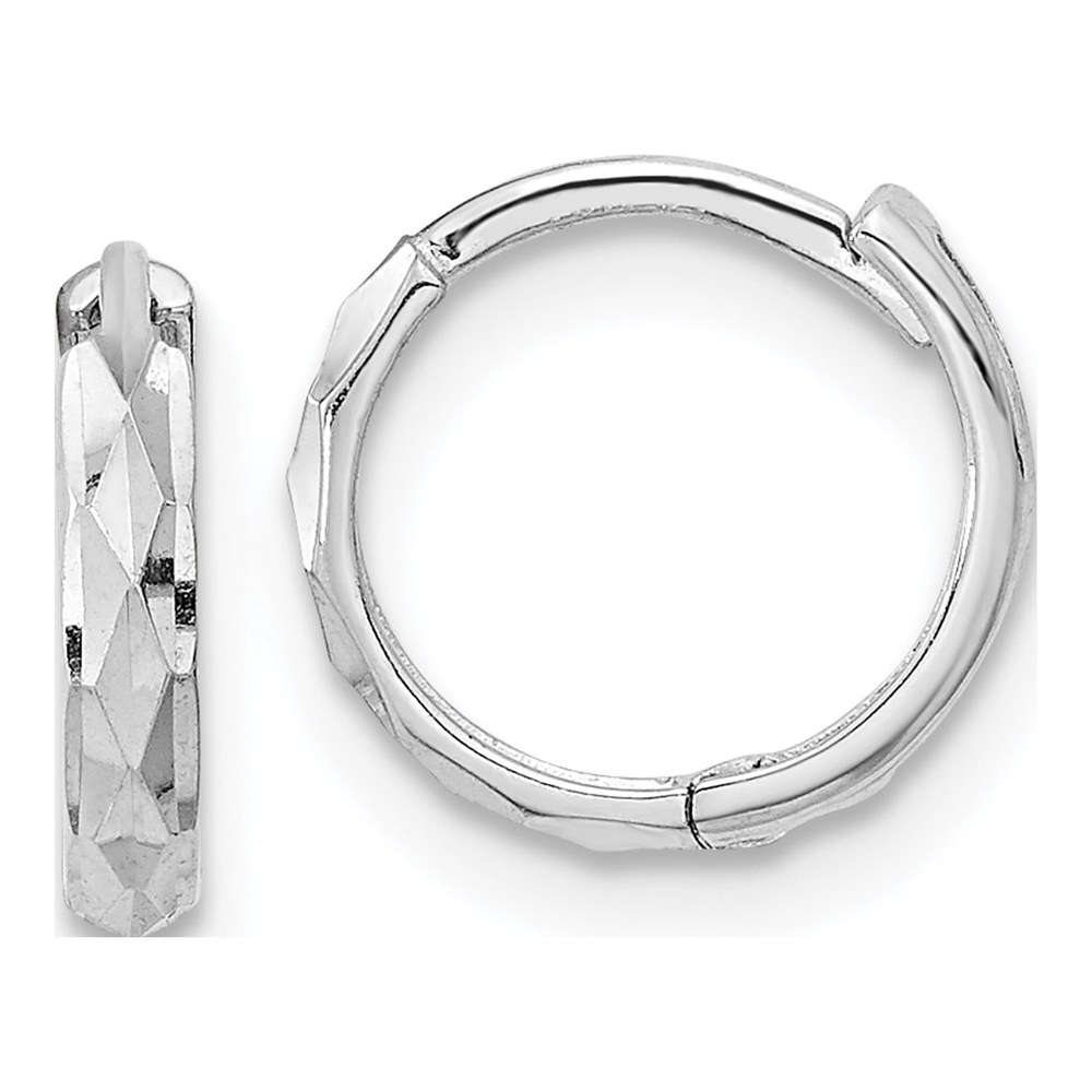 14K White Gold 10mm Girls' Diamond-Cut Huggie Hoop Earrings