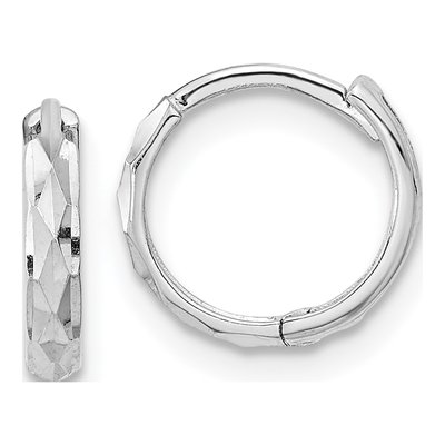 14K White Gold 10mm Girls' Diamond-Cut Huggie Hoop Earrings