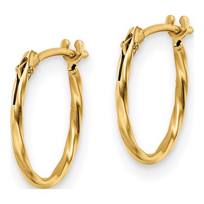 14K Yellow Gold 12mm Girls' Twisted Hoop Earrings – view 3