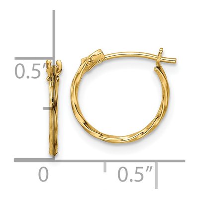 14K Yellow Gold 12mm Girls' Twisted Hoop Earrings – view 4