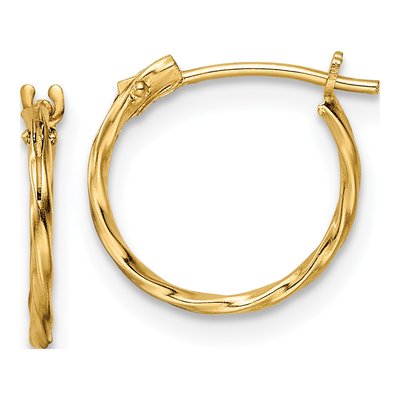 14K Yellow Gold 12mm Girls' Twisted Hoop Earrings