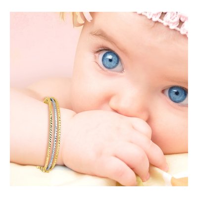 14K Two-Tone Gold Diamond-Cut Hinged Baby Bangle Bracelet – view 5
