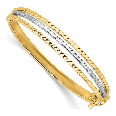 14K Two-Tone Gold Diamond-Cut Hinged Baby Bangle Bracelet