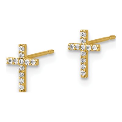 14K Yellow Gold Round CZ Cross Stud Earrings – view 2