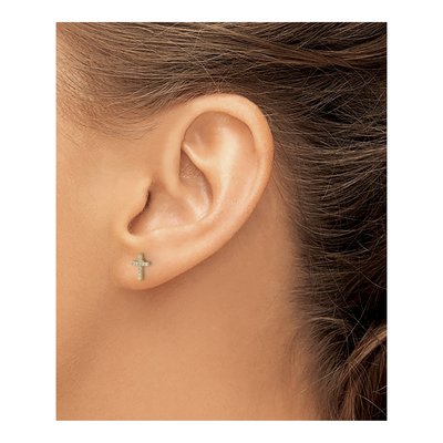 14K Yellow Gold Round CZ Cross Stud Earrings – view 3