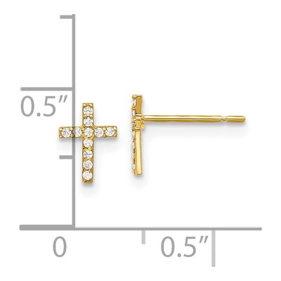 14K Yellow Gold Round CZ Cross Stud Earrings – view 4