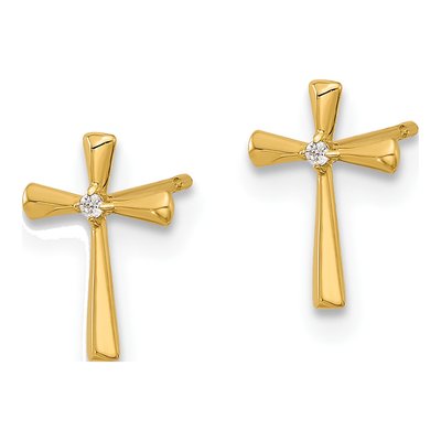 14K Yellow Gold Round CZ Cross Stud Earrings – view 2