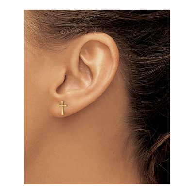14K Yellow Gold Round CZ Cross Stud Earrings – view 3