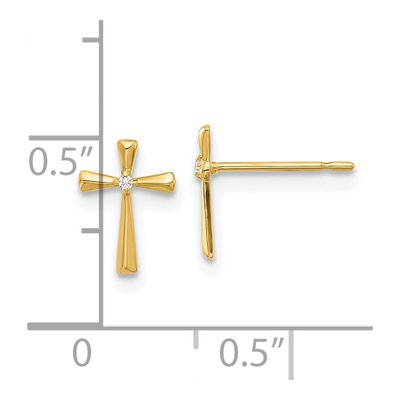 14K Yellow Gold Round CZ Cross Stud Earrings – view 4
