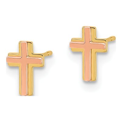 14K Two-Tone Gold Cross Stud Earrings – view 2
