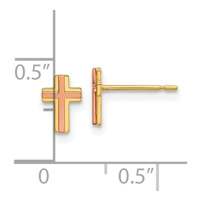14K Two-Tone Gold Cross Stud Earrings – view 4