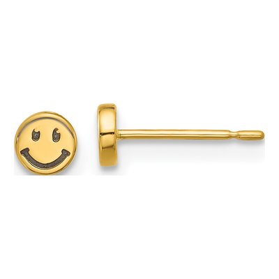 14K Yellow Gold Smiley Face Stud Earrings