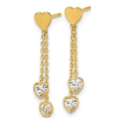 14K Yellow Gold CZ Kids' Heart Dangle Earrings – view 2