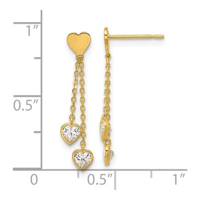 14K Yellow Gold CZ Kids' Heart Dangle Earrings – view 4