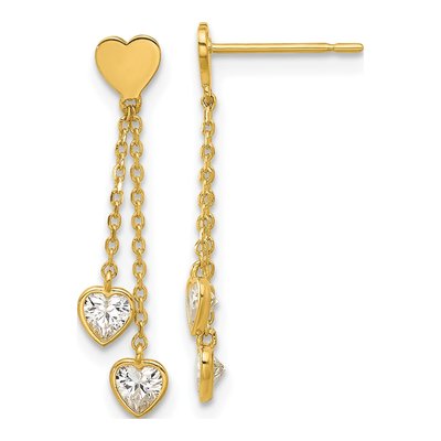 14K Yellow Gold CZ Kids' Heart Dangle Earrings