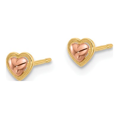 14K Two-Tone Gold Heart Stud Earrings – view 2