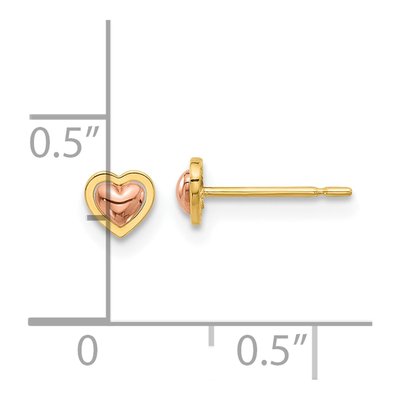14K Two-Tone Gold Heart Stud Earrings – view 4
