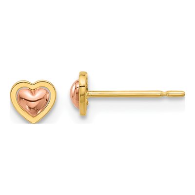14K Two-Tone Gold Heart Stud Earrings