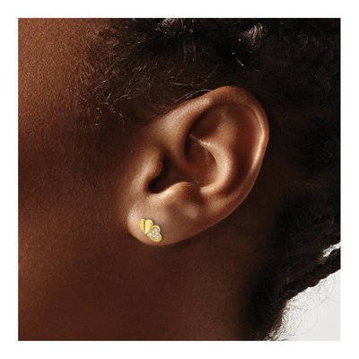 14K Yellow Gold Round CZ Double Hearts Kids Stud Earrings – view 3