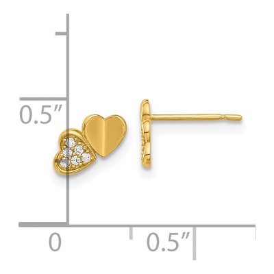 14K Yellow Gold Round CZ Double Hearts Kids Stud Earrings – view 4