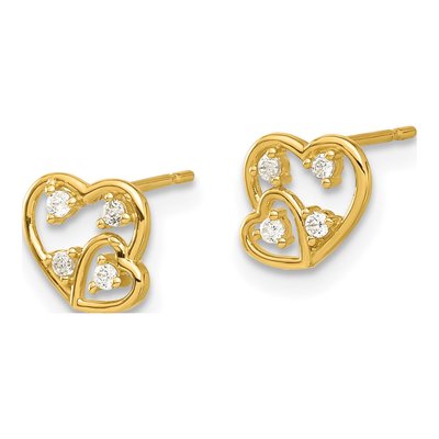 14K Yellow Gold Round CZ Heart Stud Earrings – view 2