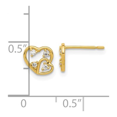 14K Yellow Gold Round CZ Heart Stud Earrings – view 4