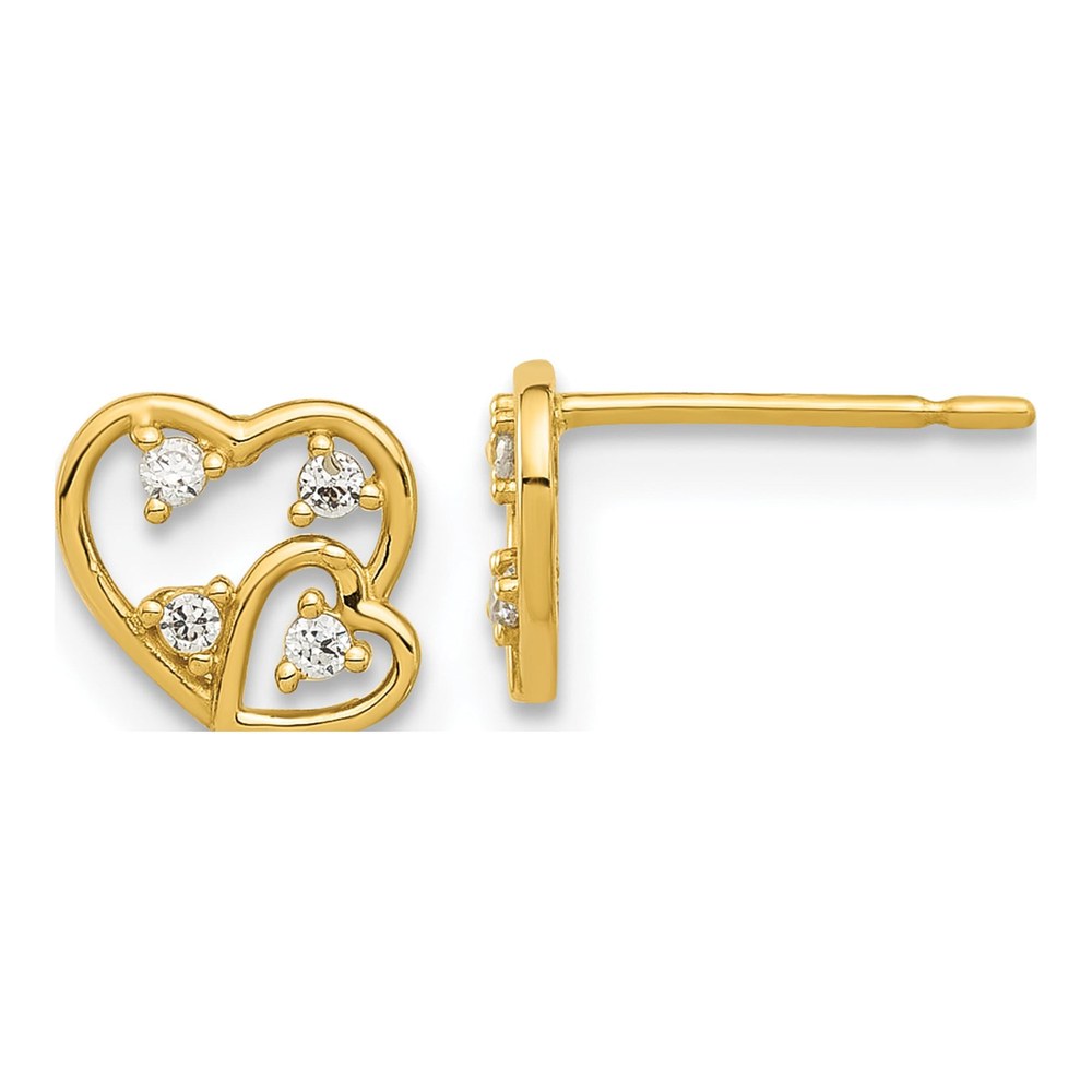14K Yellow Gold CZ Heart Stud Earrings