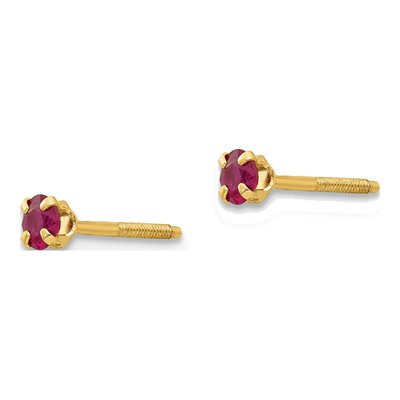 14K Yellow Gold 3mm Round Ruby Birthstone Screwback Stud Earrings – view 2